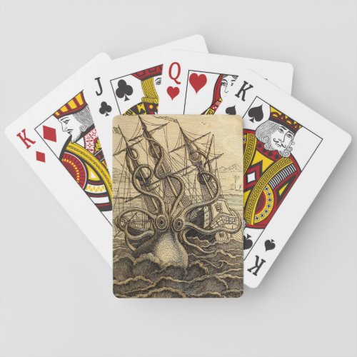 Vintage Kraken Print Playing Cards