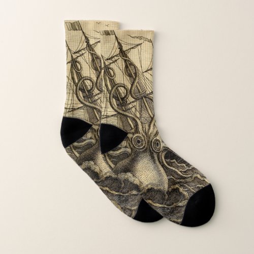 Vintage Kraken Print Socks