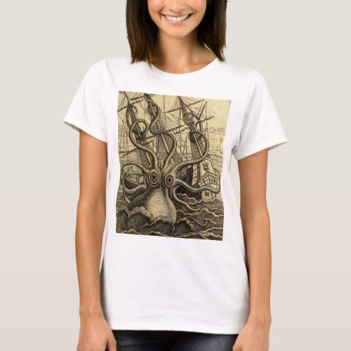 Vintage Kraken Print T_Shirt