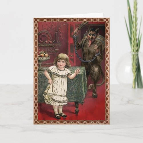 Vintage Krampus and Child Holiday Card