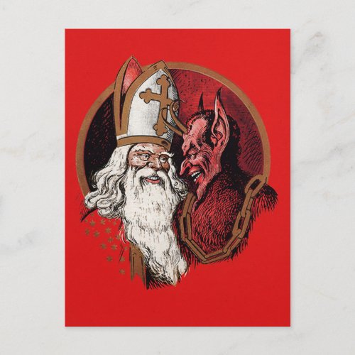 Vintage Krampus and Santa Postcard