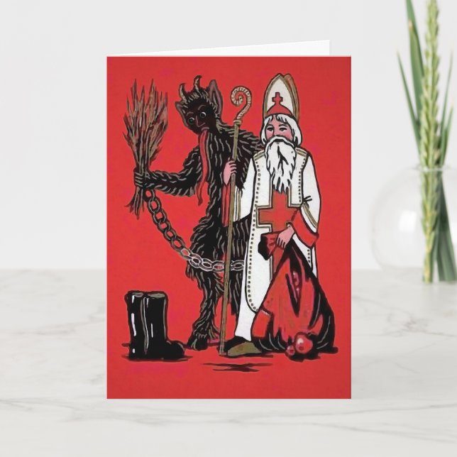 Vintage Krampus and St Nick Christmas Card (Front)