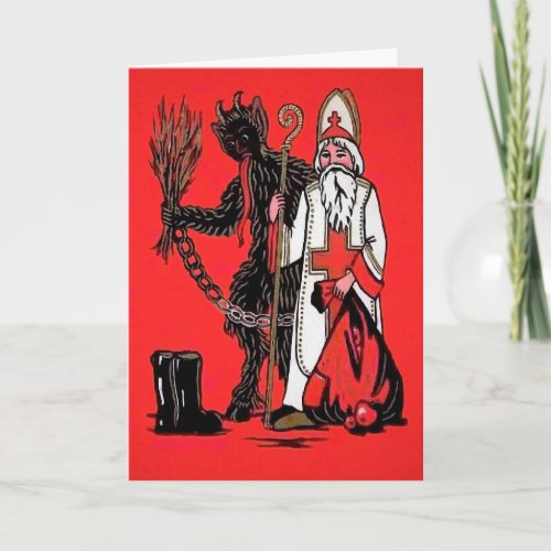 Vintage Krampus and St Nick Christmas Card