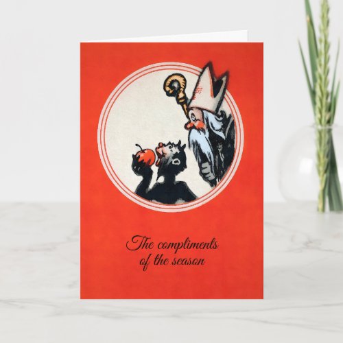 Vintage Krampus and St Nick Christmas Card