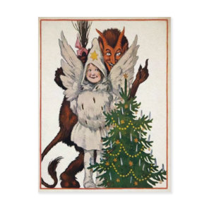 Vintage Krampus and Tree Postcard