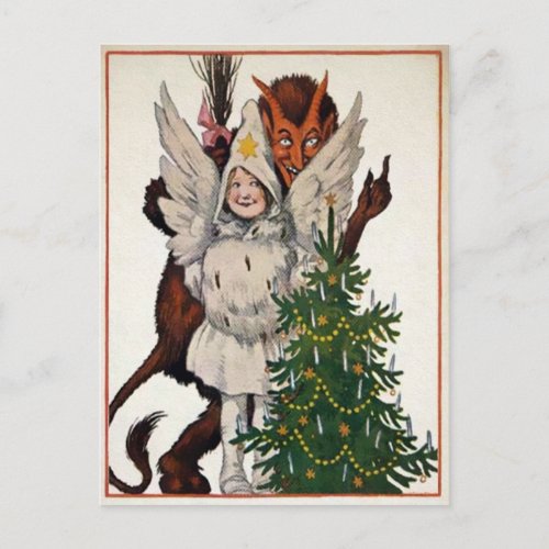 Vintage Krampus and Tree Postcard