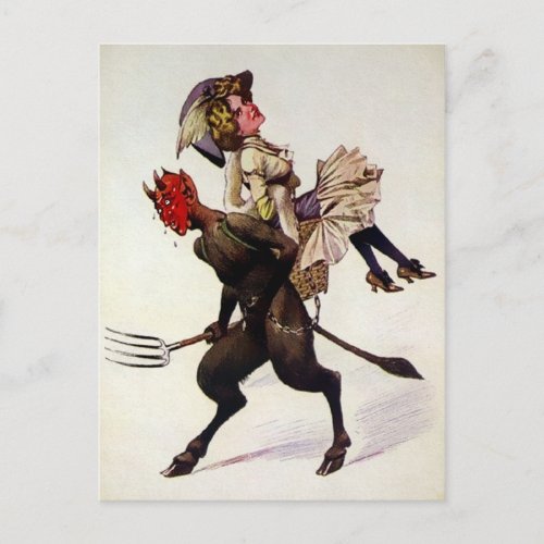 Vintage Krampus Carrying a Woman Postcard