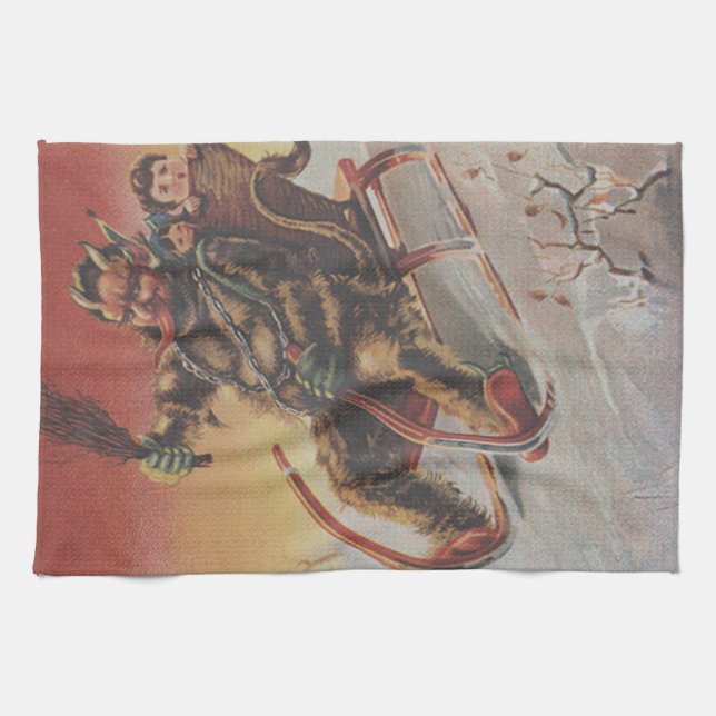 Vintage Krampus Christmas print Towel (Horizontal)