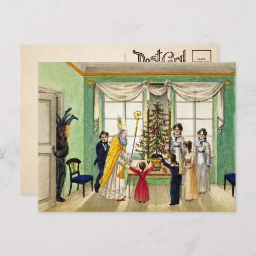 Vintage Krampus Christmas Scene Postcard