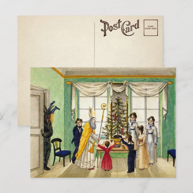 Vintage Krampus Christmas Scene Postcard (Front/Back)