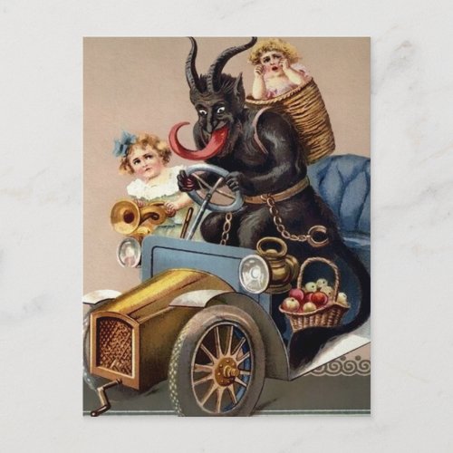 Vintage Krampus Driving Postcard