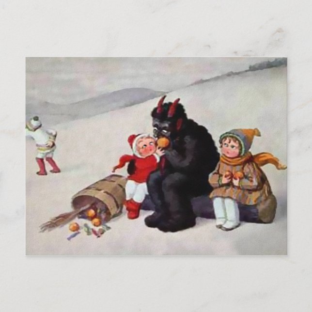 Vintage Krampus Eating Postcard (Front)