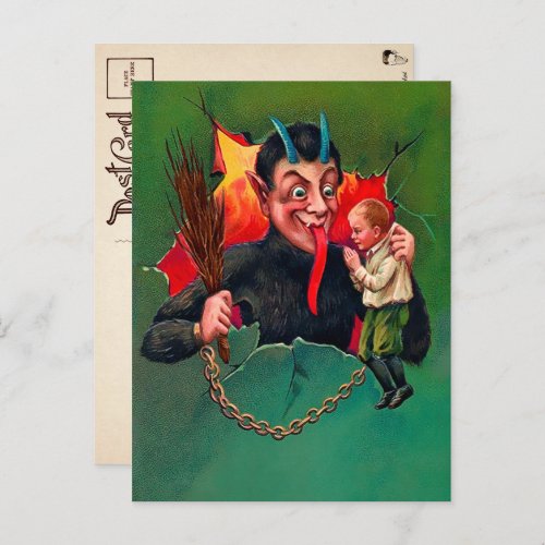 Vintage Krampus Holding Child Postcard