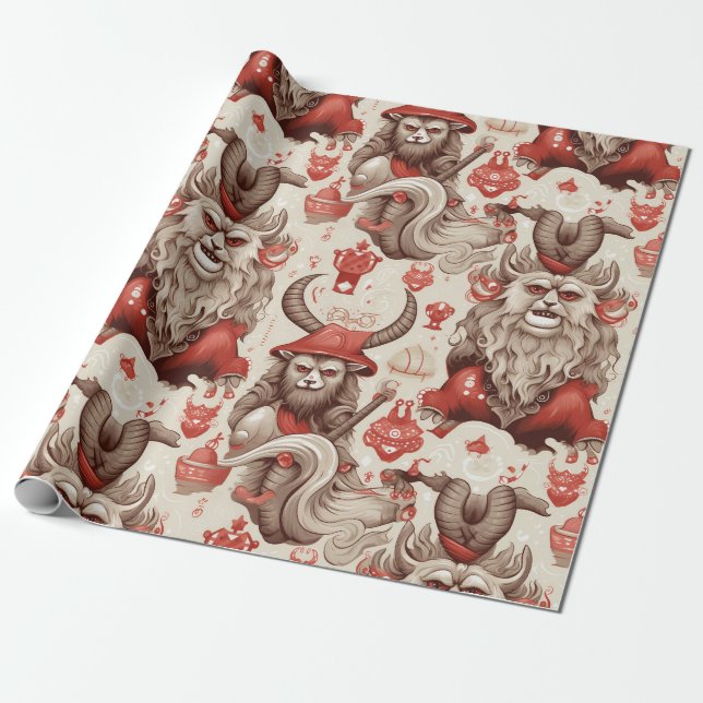 Vintage Krampus Pattern  Wrapping Paper (Unrolled)