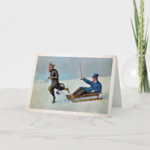 Vintage Krampus Pulling a Sled Holiday Card