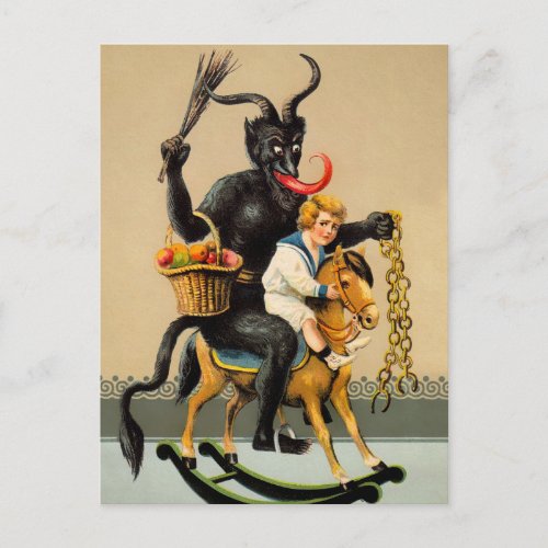 Vintage Krampus Rocking Horse Postcard