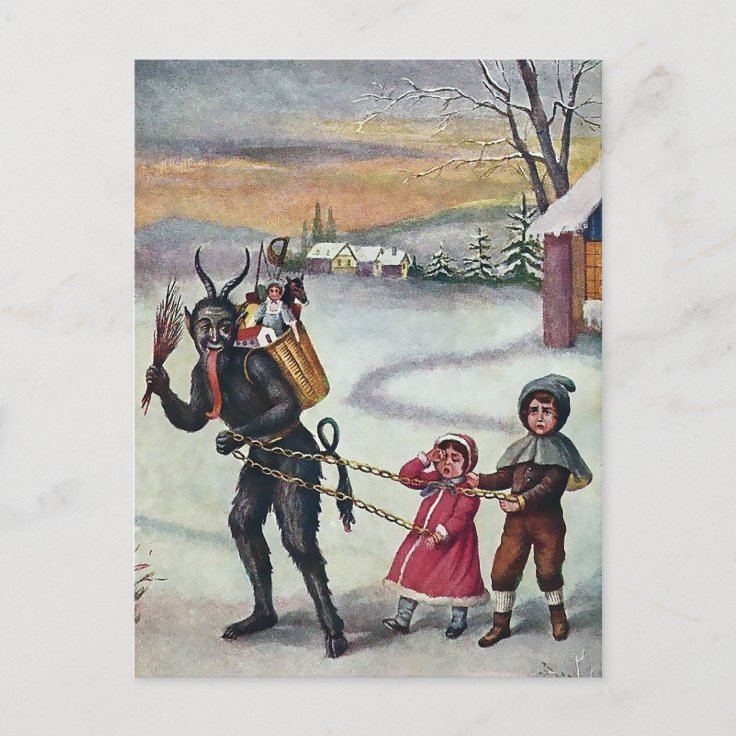 Vintage Krampus Taking Children Postcard | Zazzle