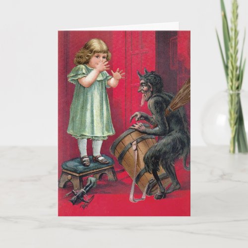 Vintage Krampus with Child Holiday Card