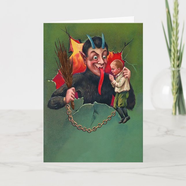 Vintage Krampus with Child Holiday Card (Front)