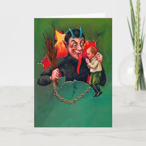 Vintage Krampus with Child Holiday Card