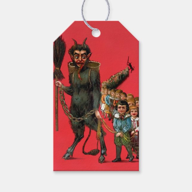 Vintage Krampus with Children Gift Tags (Front)