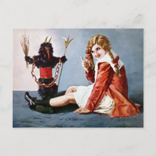 Vintage Krampus with Girl Christmas Postcard