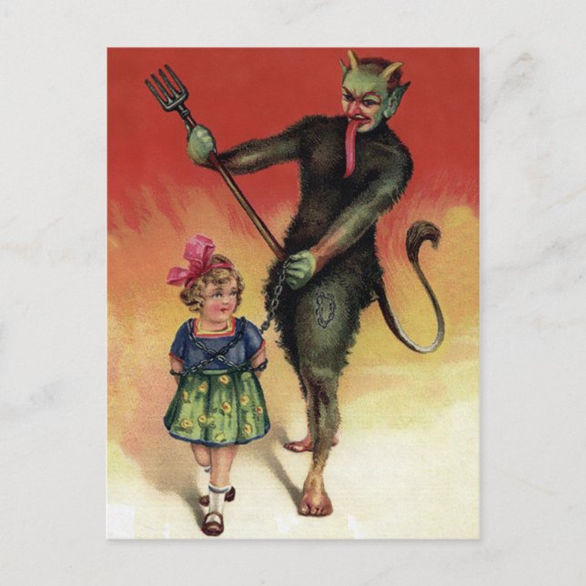 Vintage Krampus with Girl Postcard (Front)