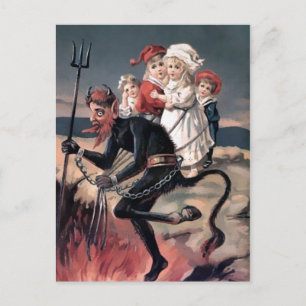 Vintage Krampus with Kids Postcard