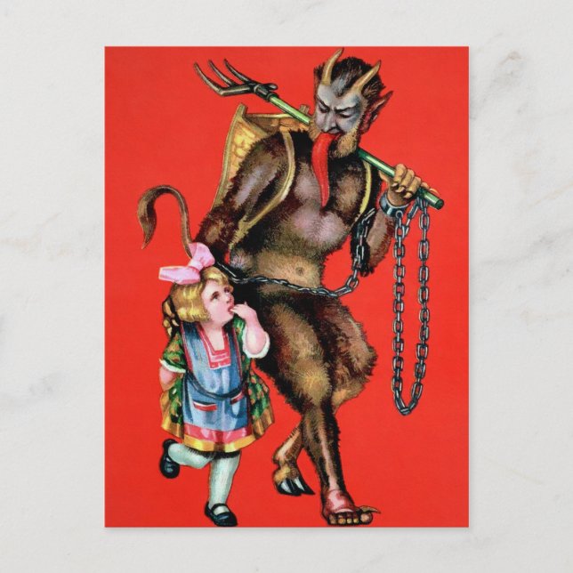 Vintage Krampus with Little Girl Postcard (Front)