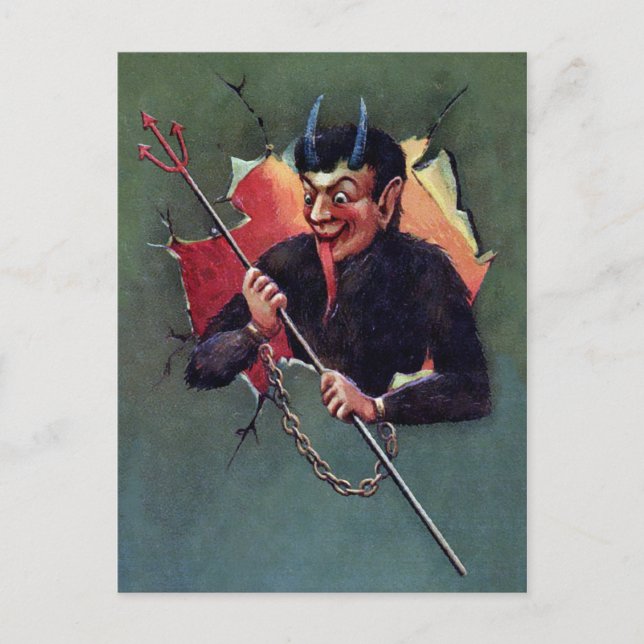 Vintage Krampus with Pitchfork Postcard (Front)