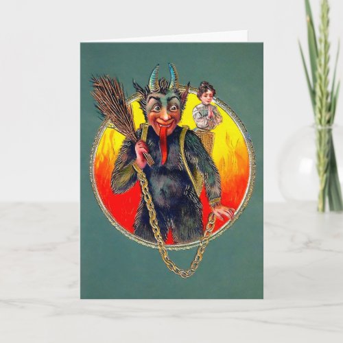 Vintage Krampus with Woman Holiday Card