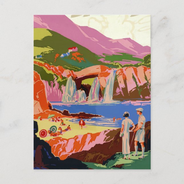 Vintage Kuling China Golfer's and Landscape Travel Postcard (Front)