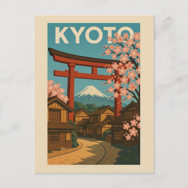 Vintage Kyoto Japan Mountain Travel Postcard (Front)