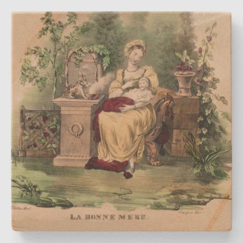 Vintage La Bonne Mere The Good Mother Restored Stone Coaster