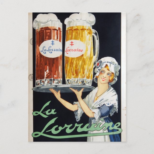 Vintage La Lorraine French Beer Advertising Postcard (Front)