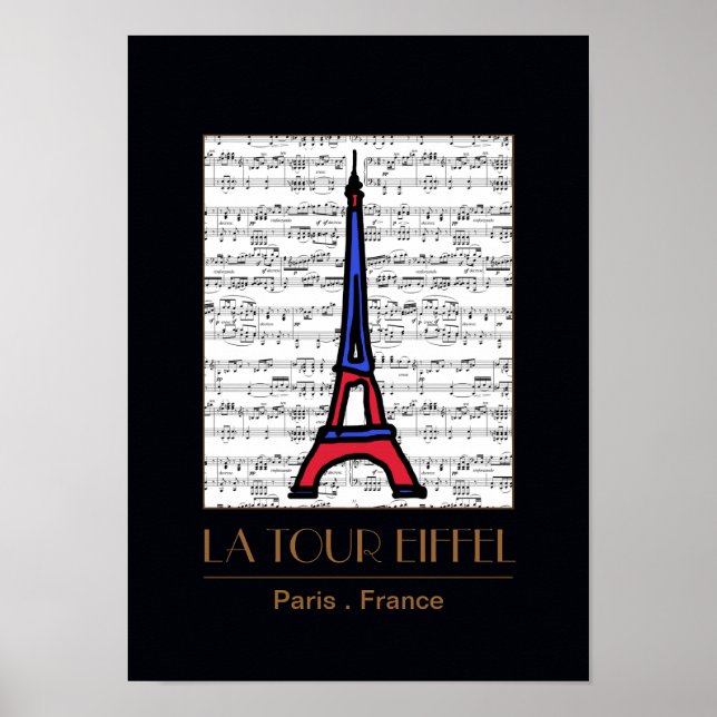 vintage La Tour Eiffel with musical notes Poster (Front)