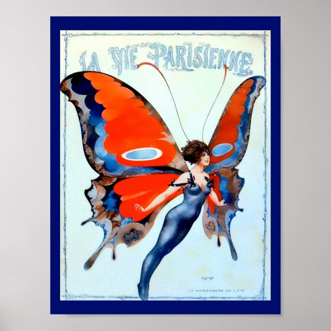 Vintage La Vie Parisienne Butterfly Lady Image Poster (Front)