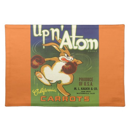 Vintage Label Art Boxing Rabbit Up n Atom Carrots Cloth Placemat