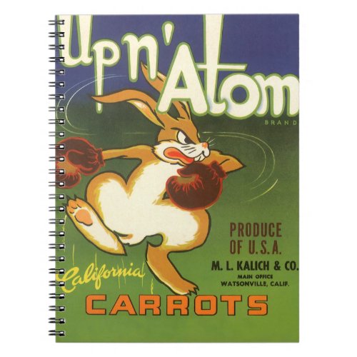 Vintage Label Art Boxing Rabbit Up n Atom Carrots Notebook