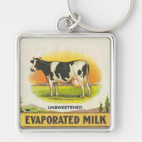 vintage label holstein cow evaporated milk keychain