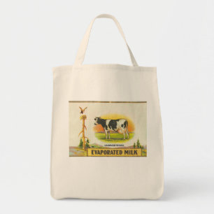 vintage label holstein cow evaporated milk tote bag