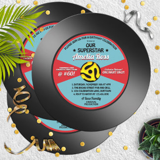 Vintage Label Vinyl 45 Record Birthday Party Invitation