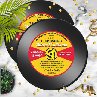Vintage Label Vinyl 45 Record Birthday Party Invitation