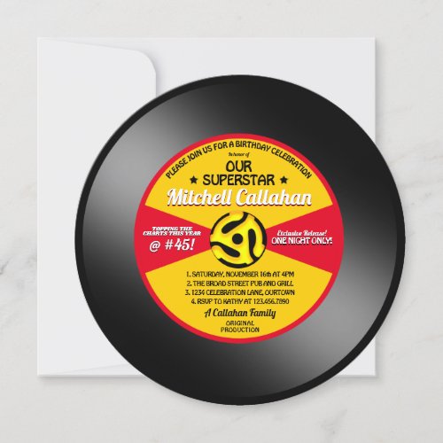 Vintage Label Vinyl 45 Record Birthday Party Invitation