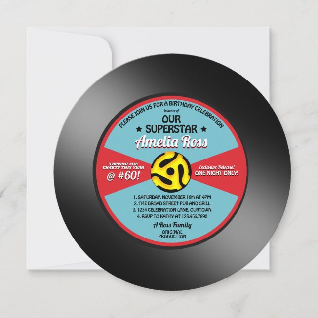 Vintage Label Vinyl 45 Record Birthday Party Invitation (Front)