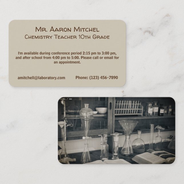 Vintage Laboratory Science Teacher Business Card (Front/Back)
