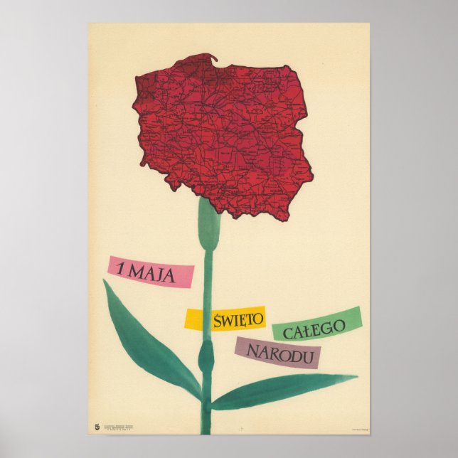 Vintage Labour Day Poland Map Poster (Front)