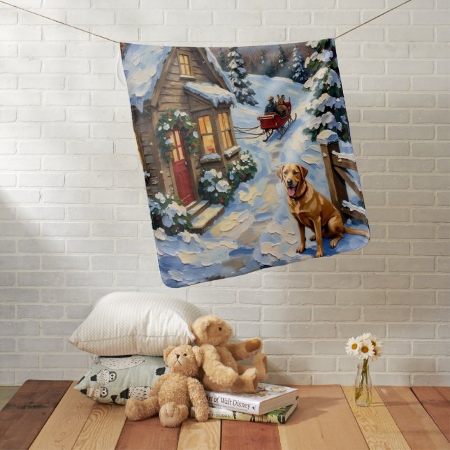 Vintage Labrador Retriever Christmas Cottage Baby Blanket (In Situ)