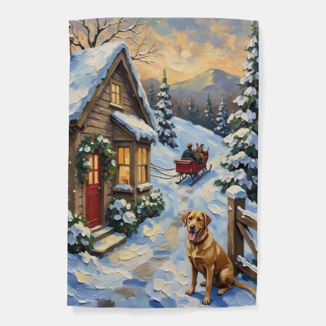Vintage Labrador Retriever Christmas Cottage Garden Flag (Front)