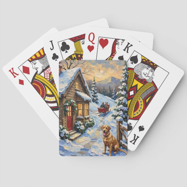 Vintage Labrador Retriever Christmas Cottage Poker Cards (Back)
